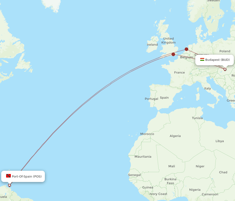 POS-BUD flight routes