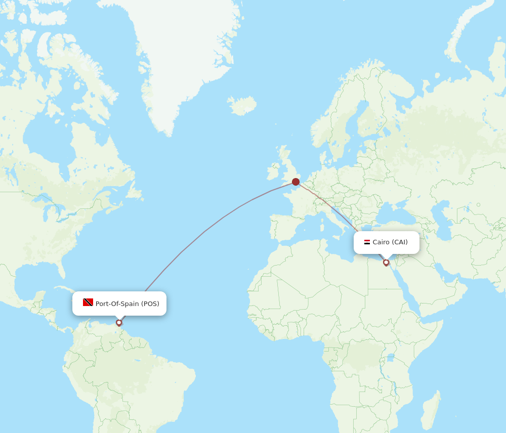 Cairo - Port Of Spain route map and flight paths
