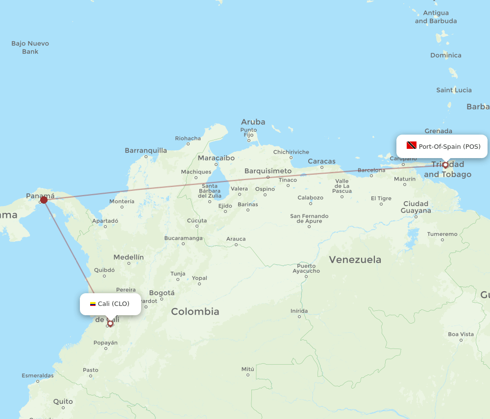 POS to CLO flights and routes map