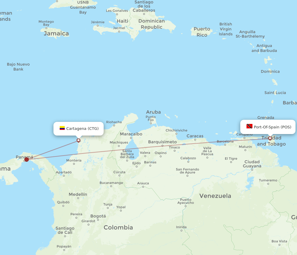 POS to CTG flights and routes map
