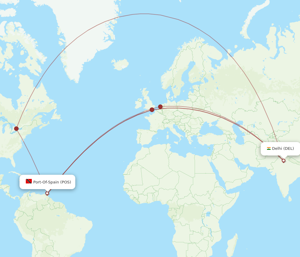 POS-DEL flight routes