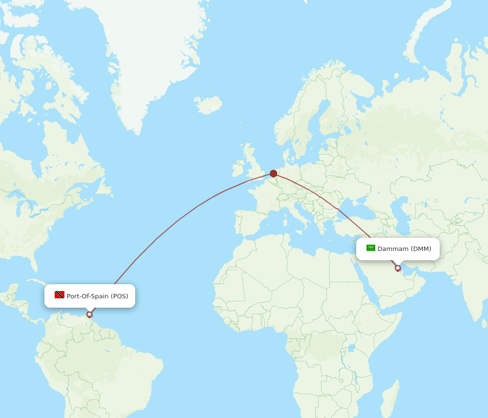 Dammam - Port Of Spain route map and flight paths