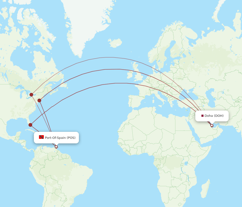 POS-DOH flight routes
