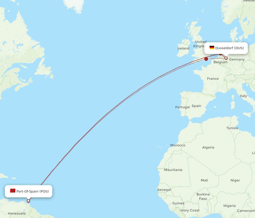 DUS to POS flights and routes map