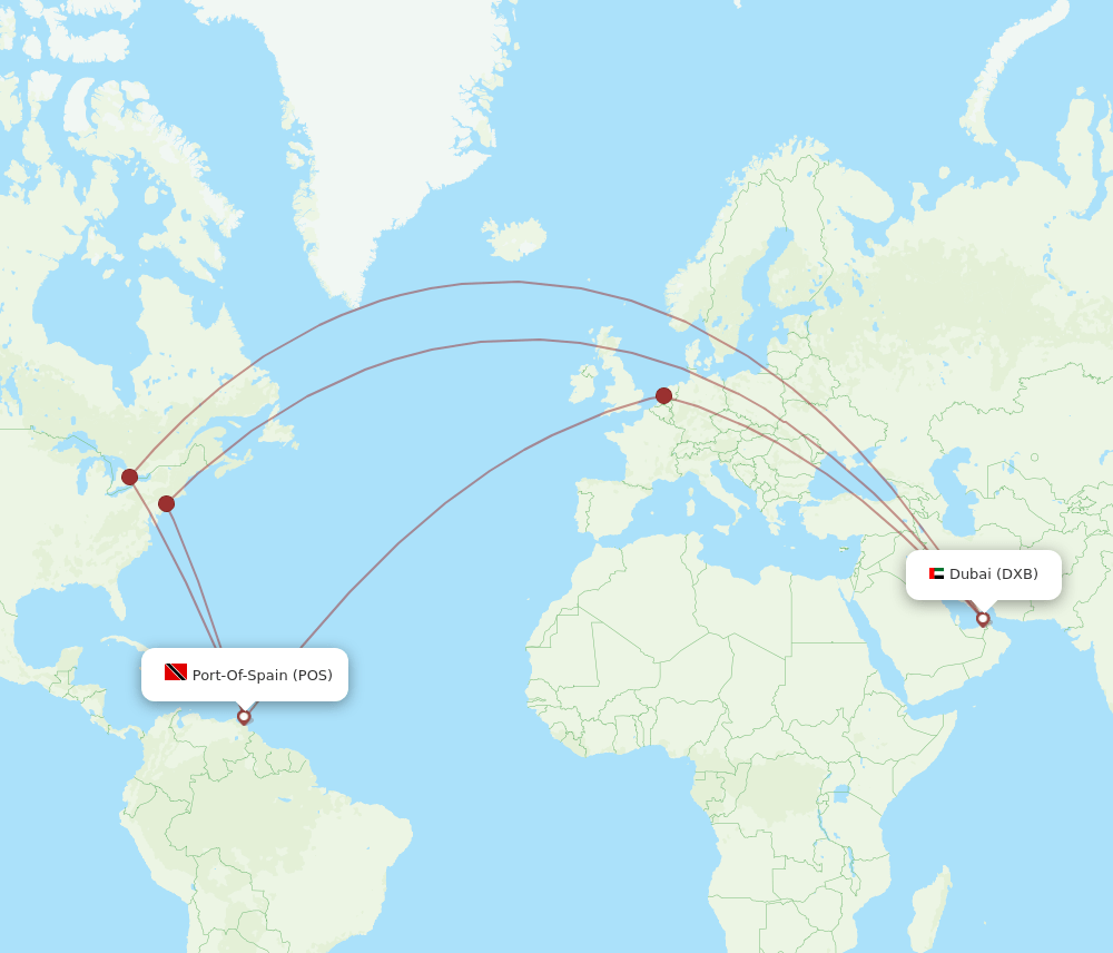 POS-DXB flight routes