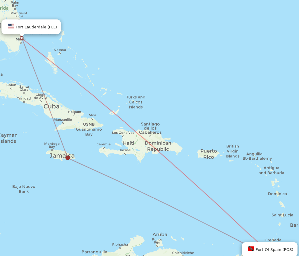 POS to FLL flights and routes map