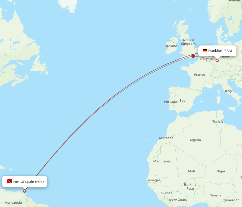 POS to FRA flights and routes map