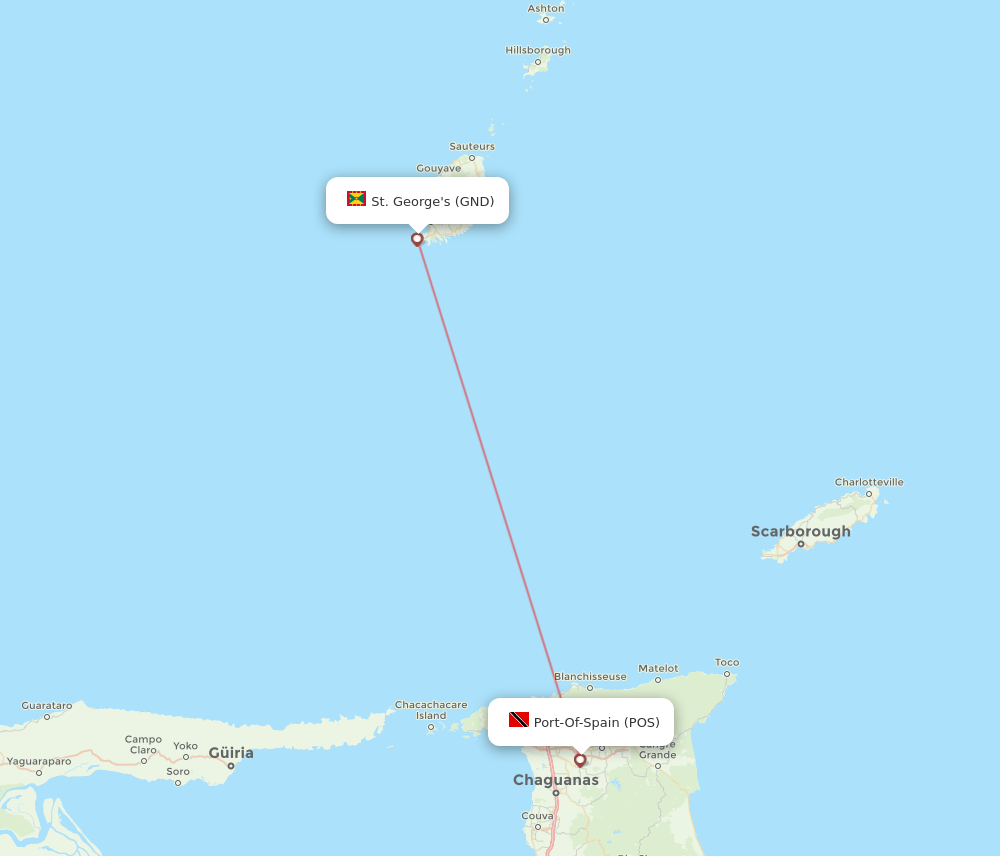 Port Of Spain - St. George's route map and flight paths