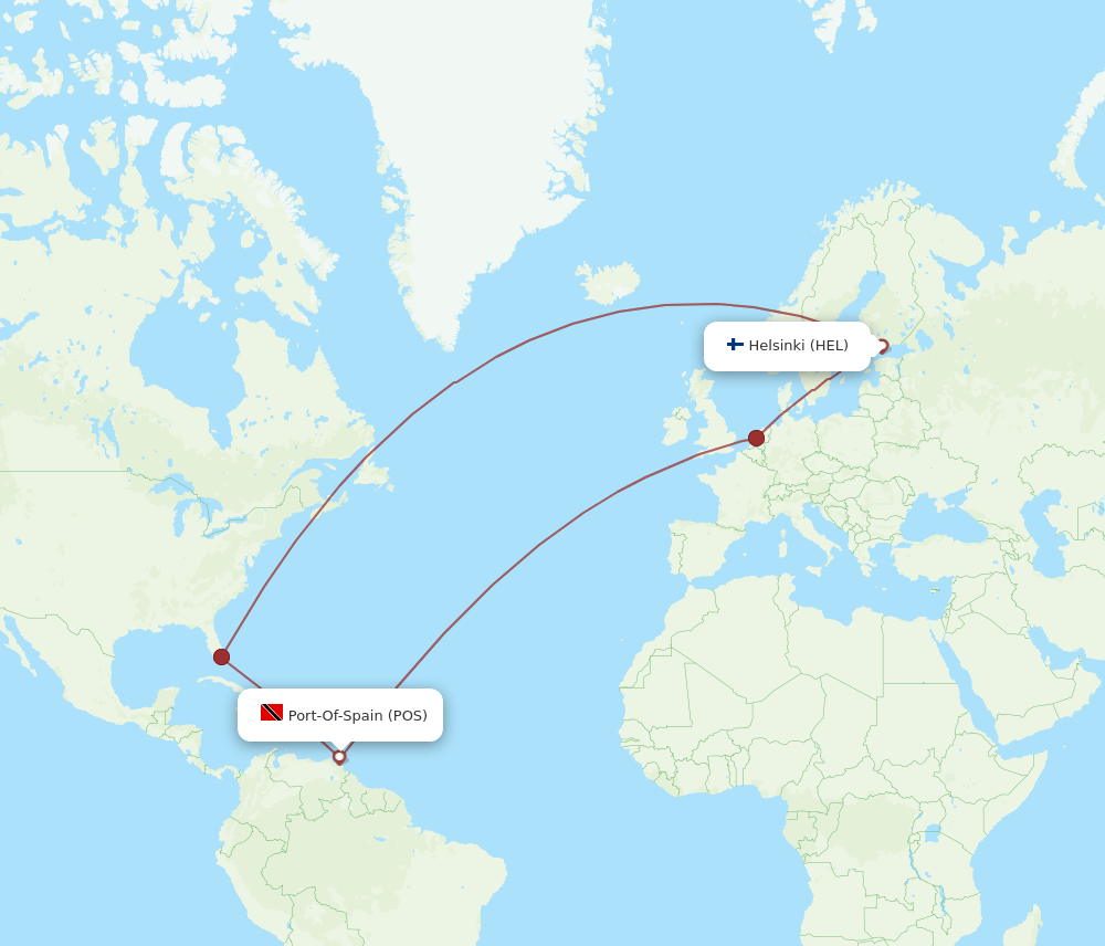 HEL to POS flights and routes map