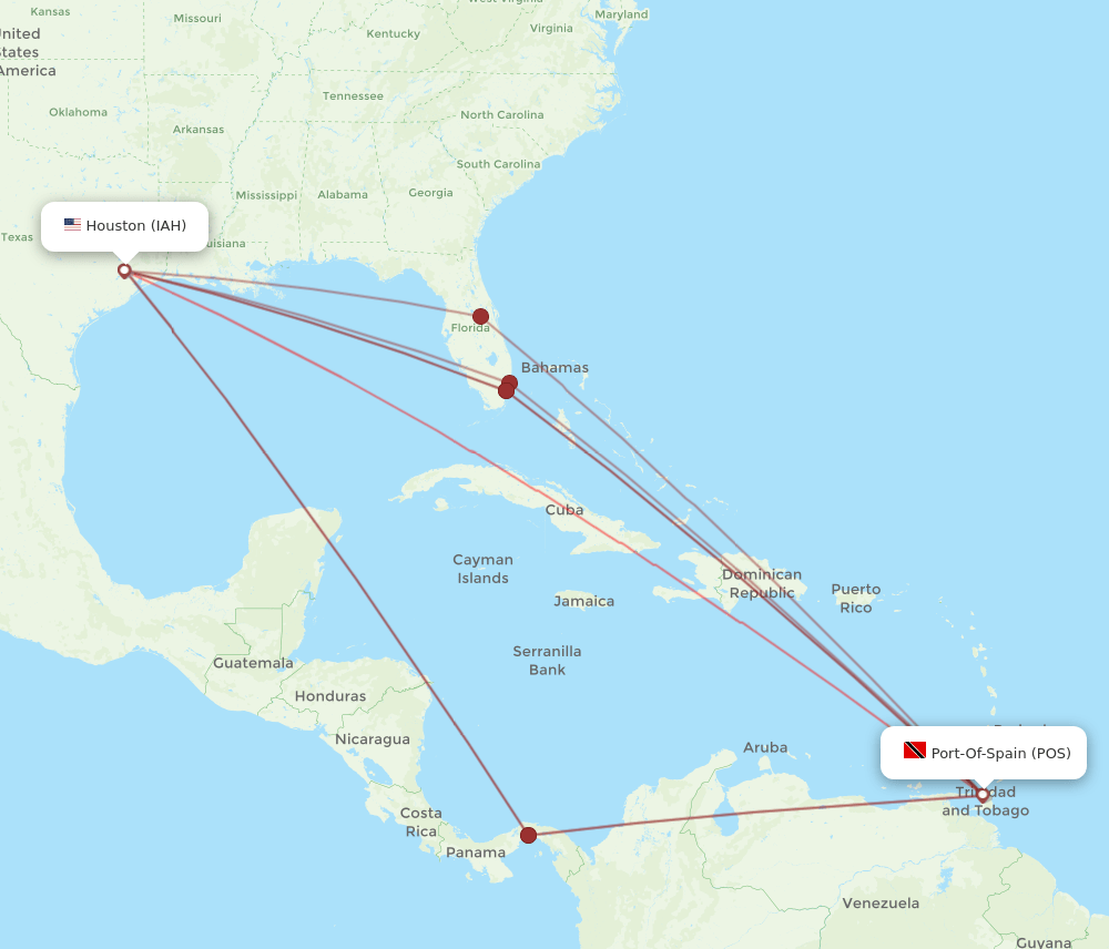 POS-IAH flight routes