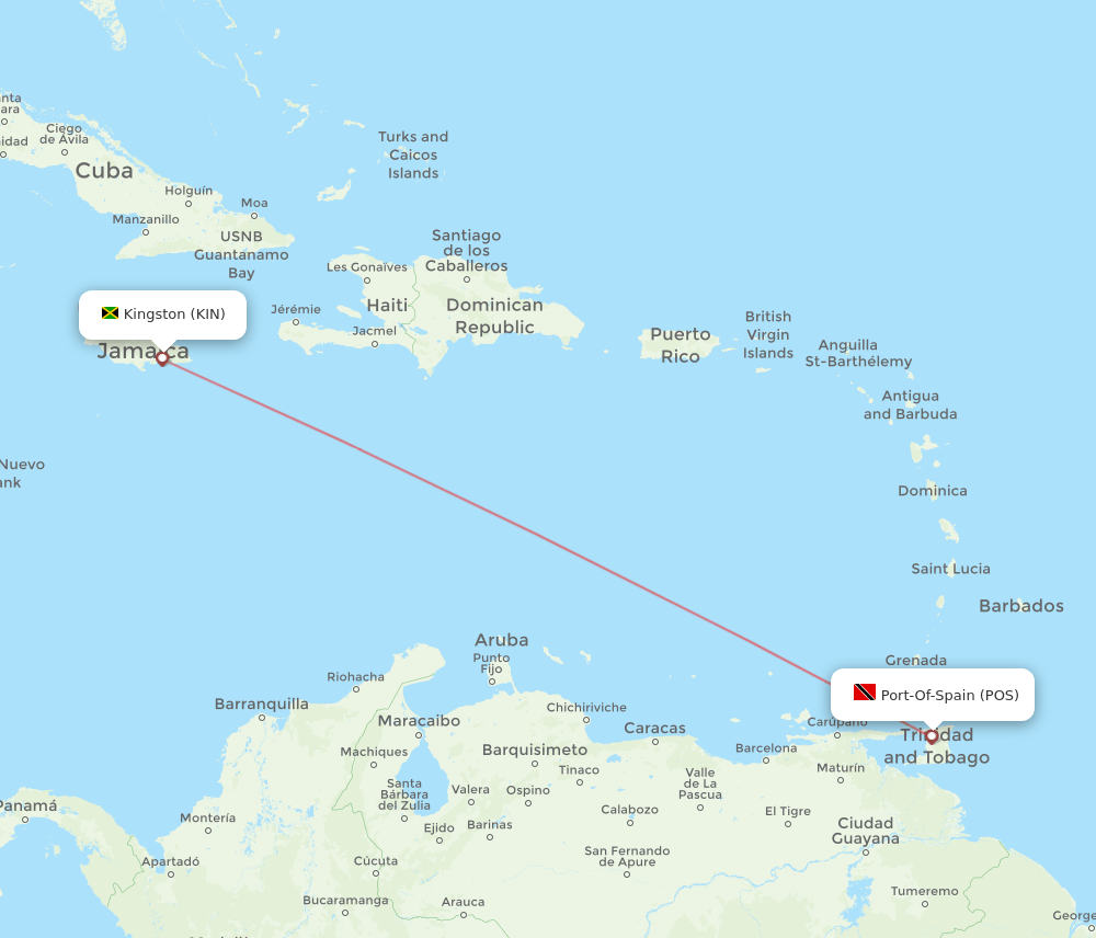 POS to KIN flights and routes map