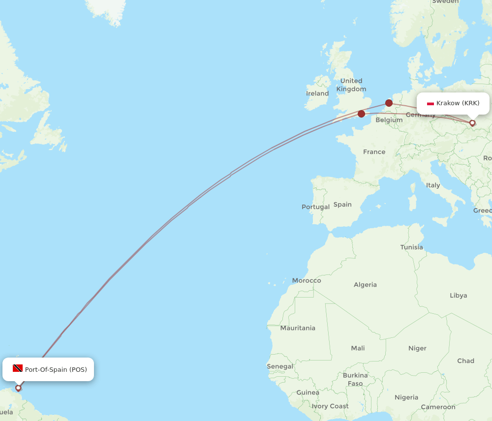 POS-KRK flight routes