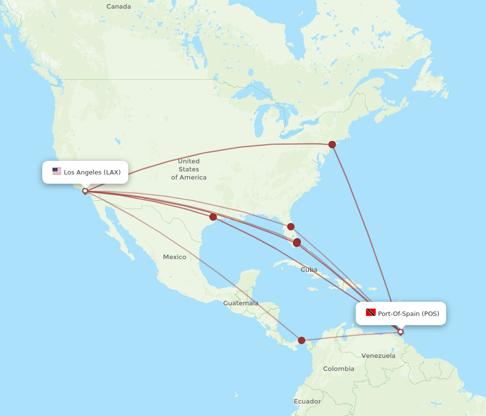 POS-LAX flight routes