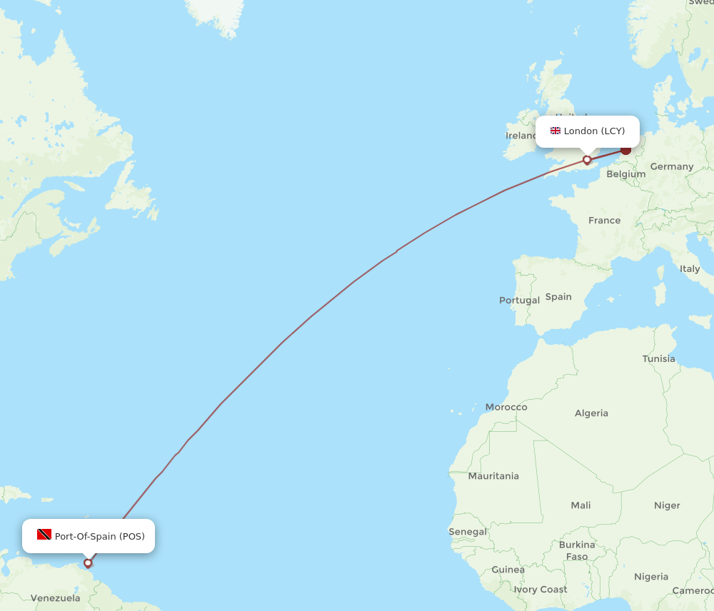 POS-LCY flight routes