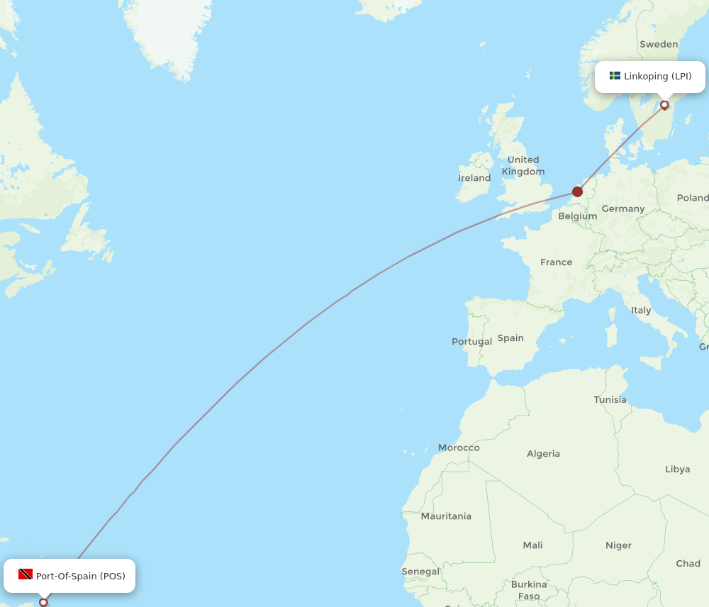 Linkoping - Port Of Spain route map and flight paths