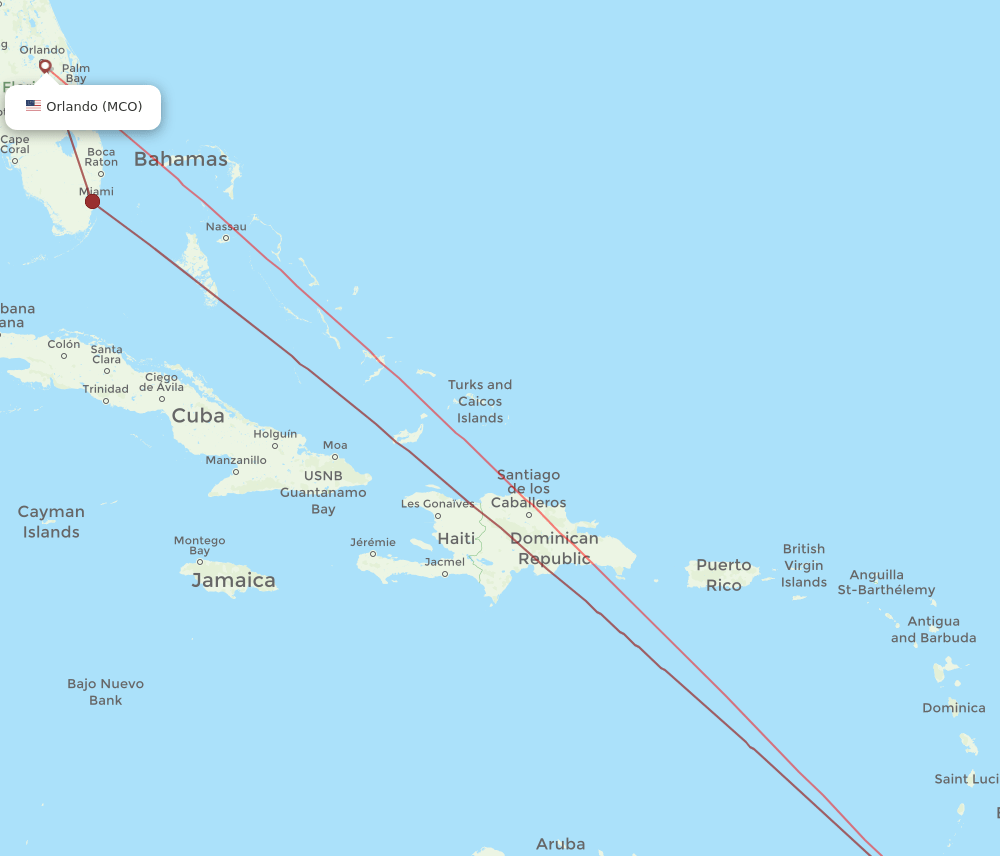 POS to MCO flights and routes map