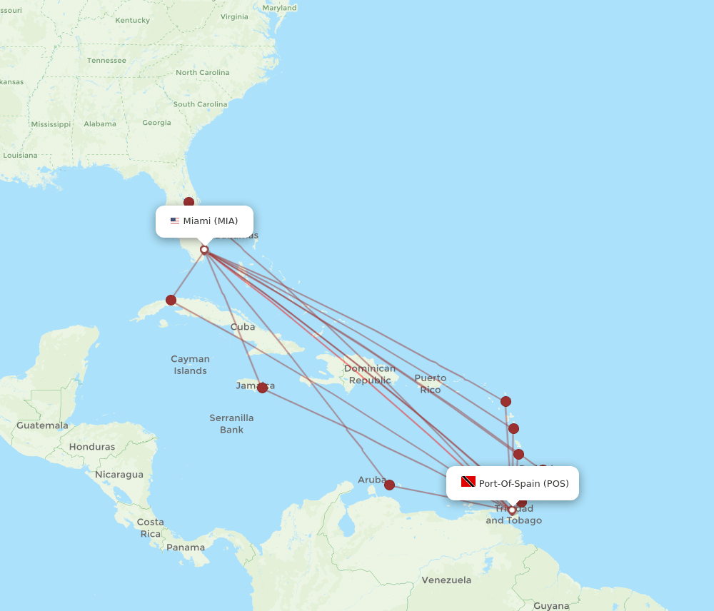 POS to MIA flights and routes map