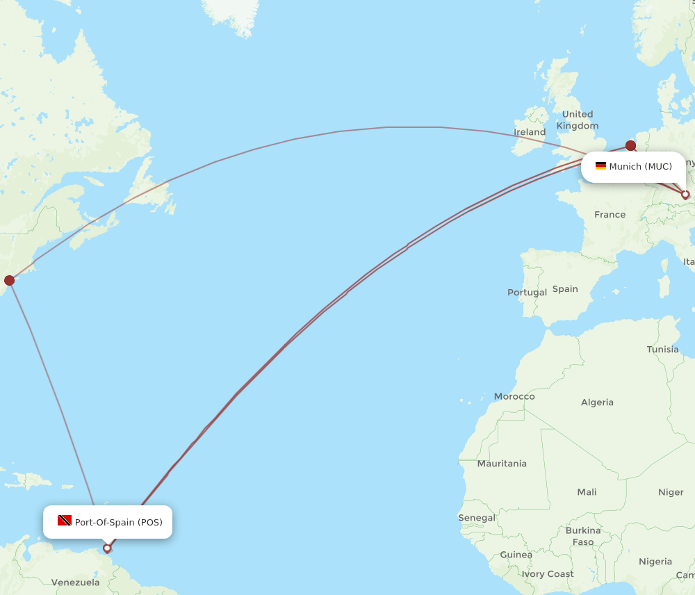 POS to MUC flights and routes map