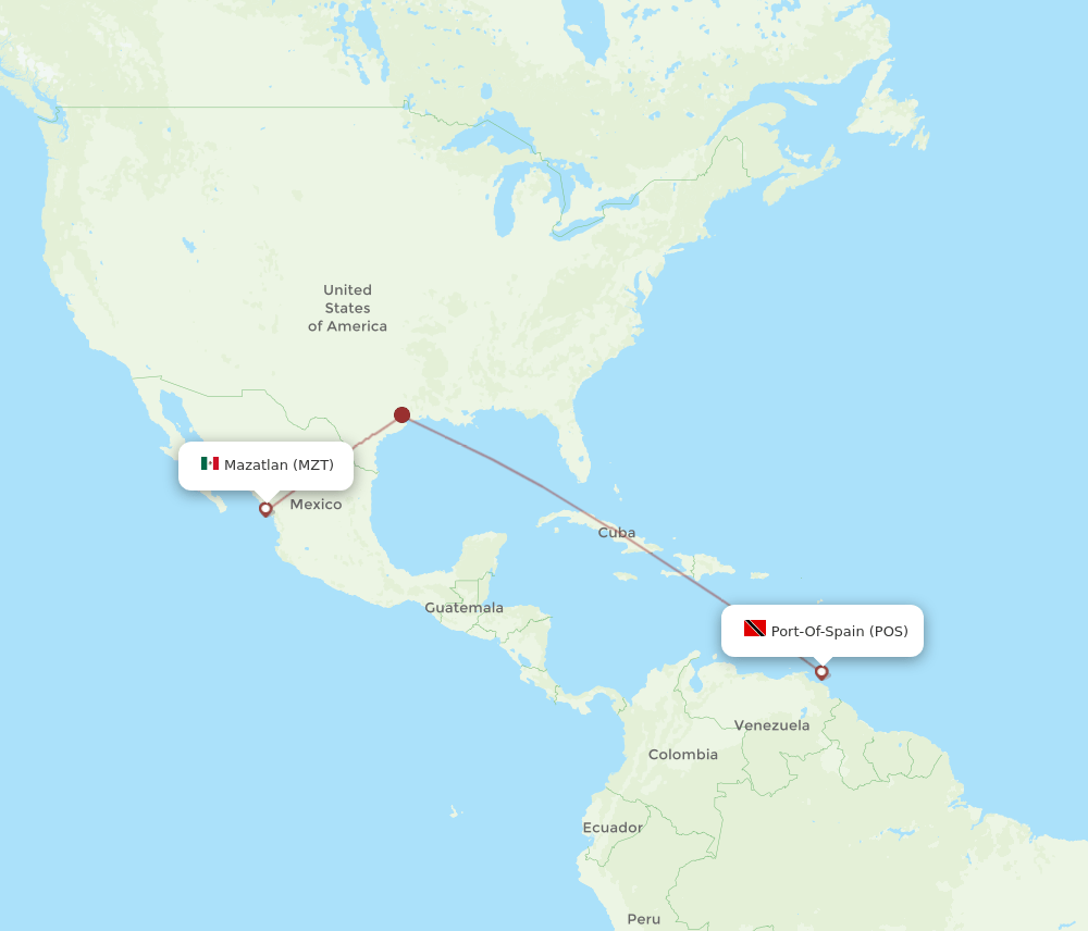 POS to MZT flights and routes map