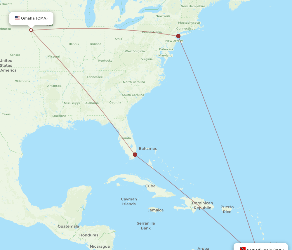 POS-OMA flight routes