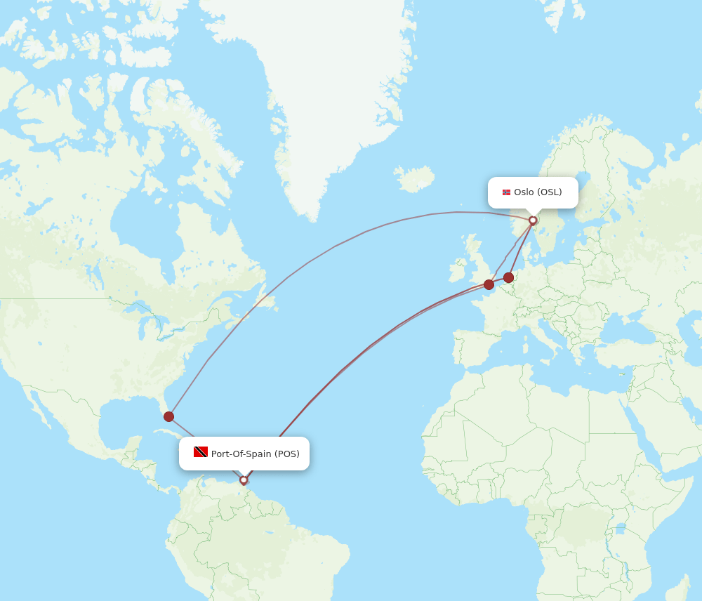 POS-OSL flight routes