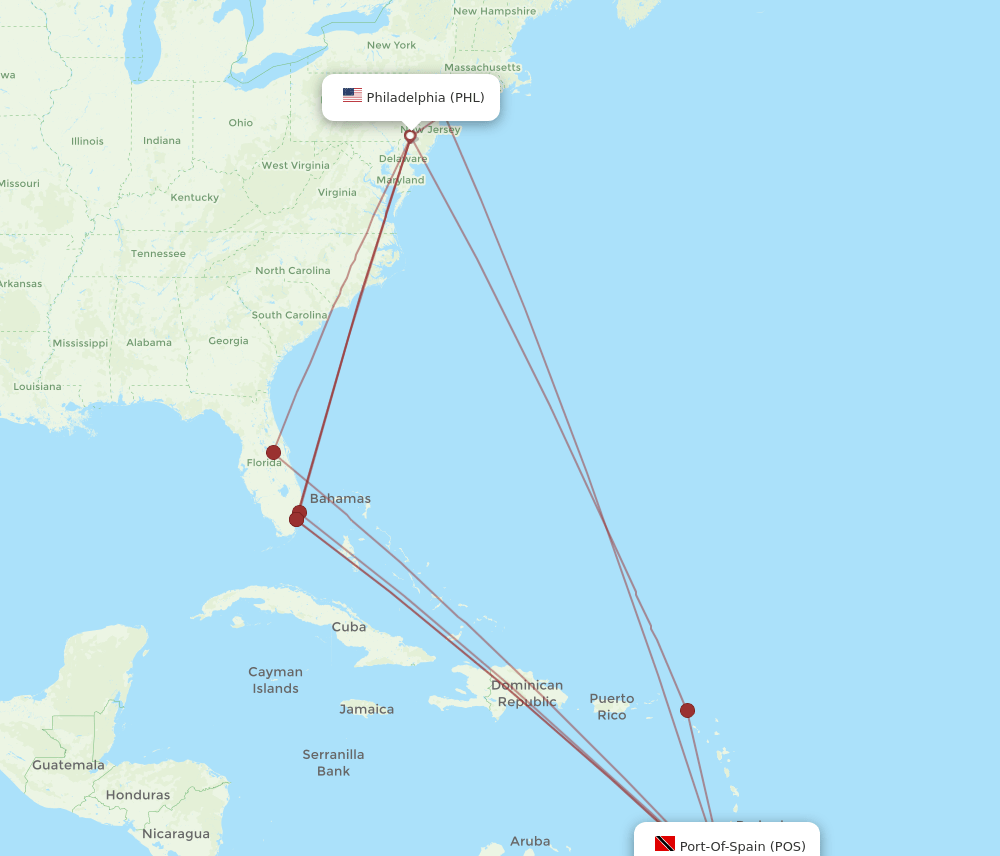 POS-PHL flight routes