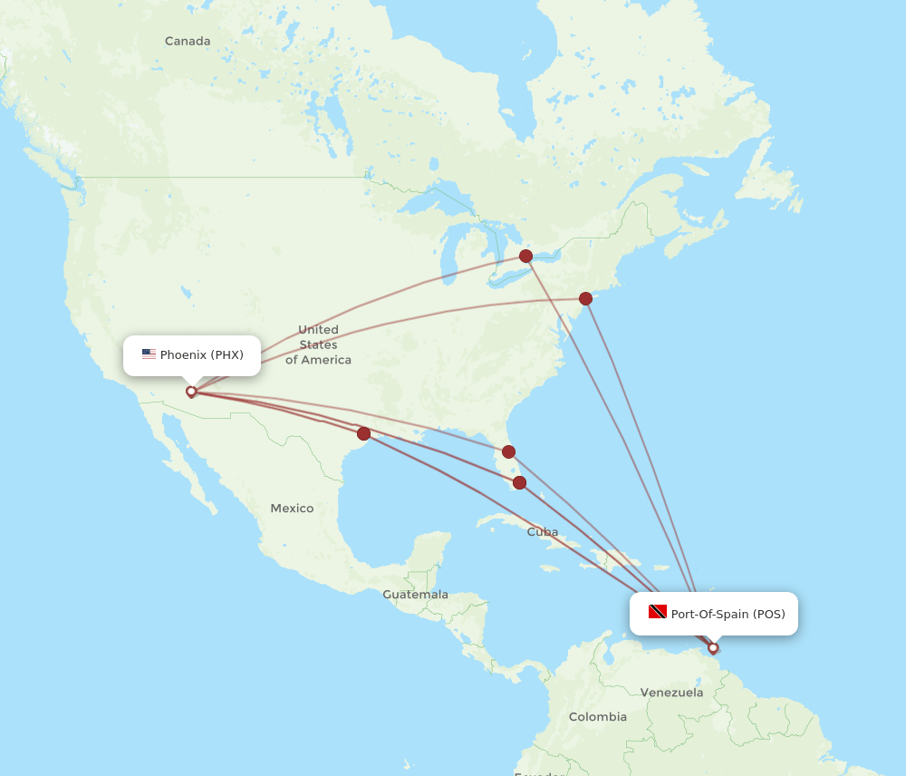 POS-PHX flight routes