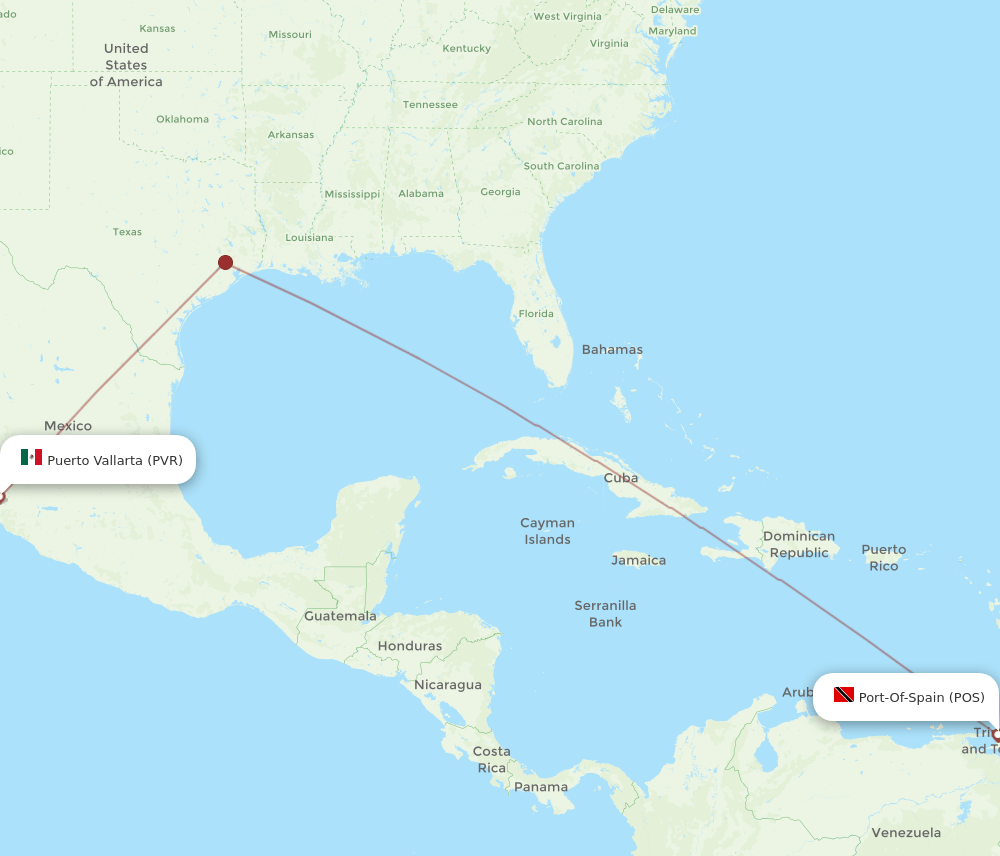 POS to PVR flights and routes map
