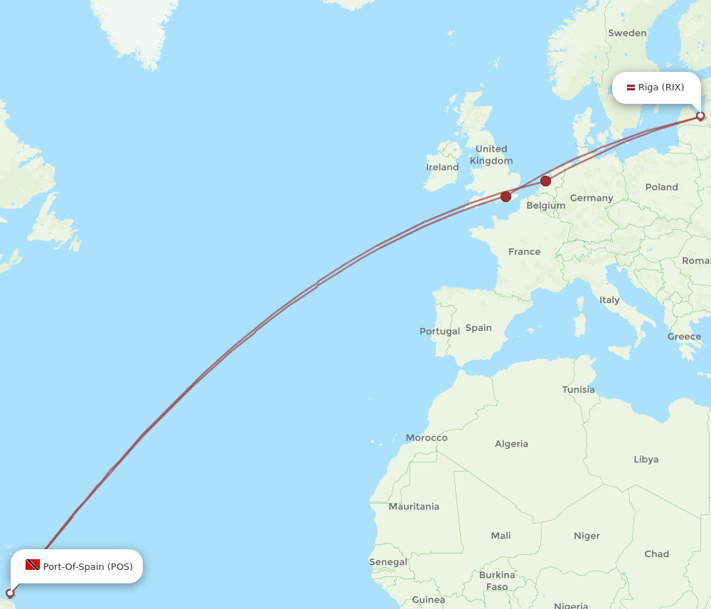 POS-RIX flight routes
