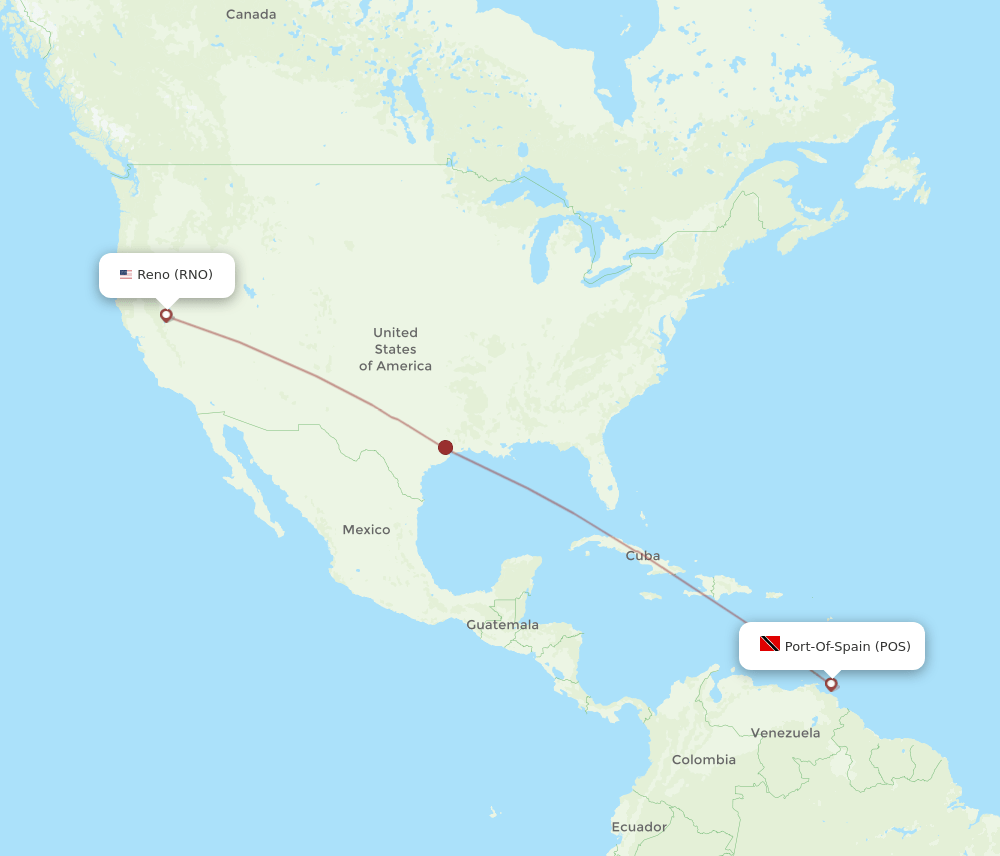 POS to RNO flights and routes map