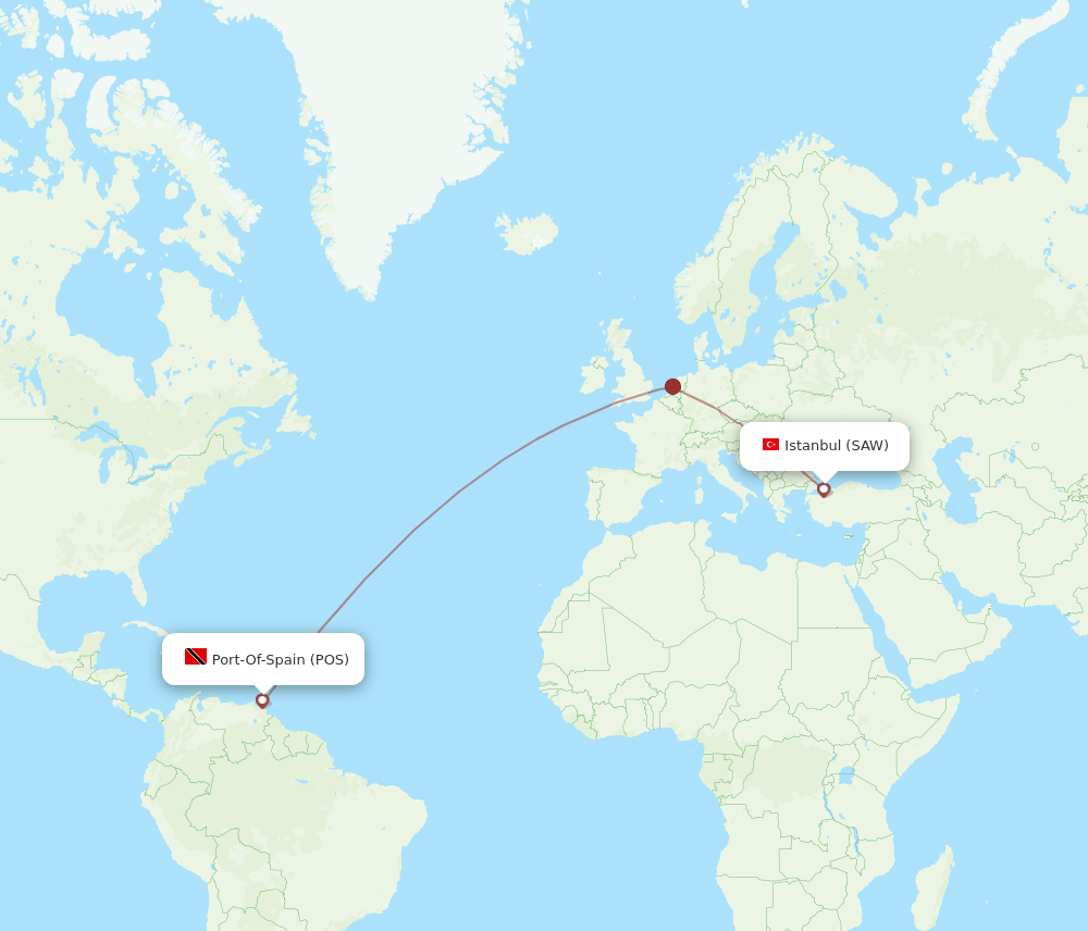 SAW to POS flights and routes map