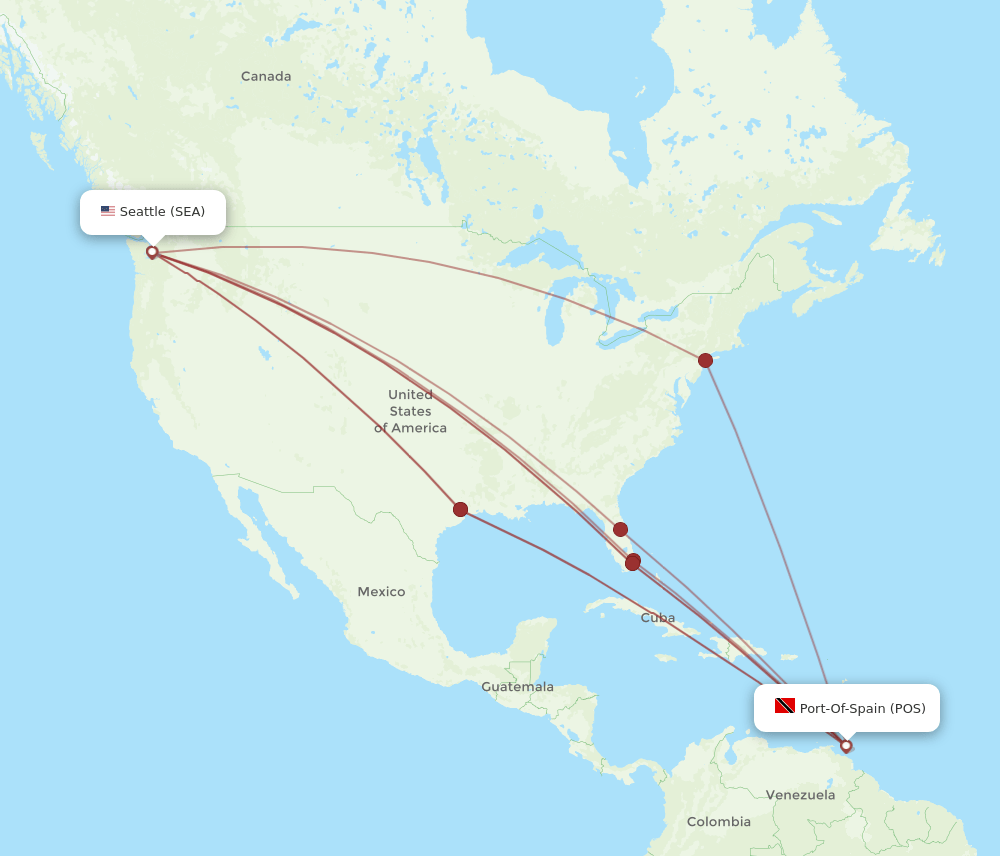 POS-SEA flight routes
