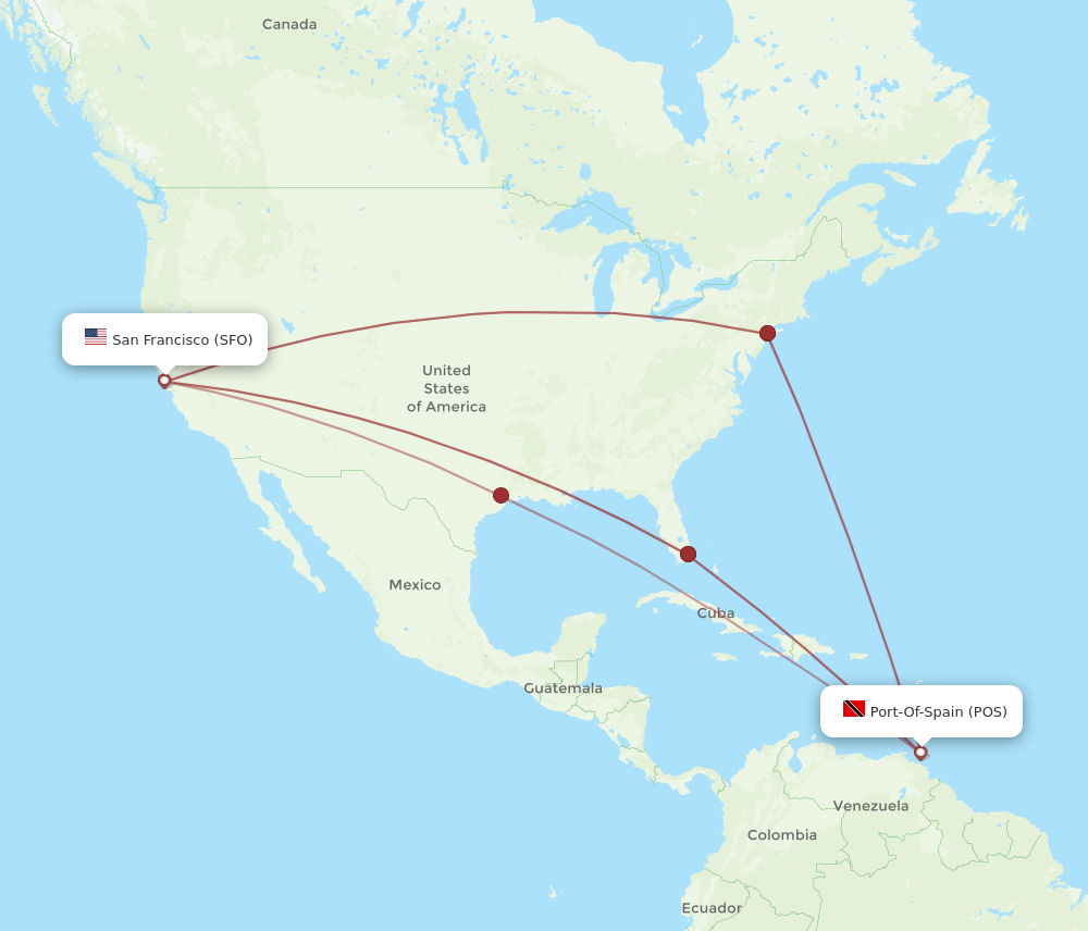 POS to SFO flights and routes map