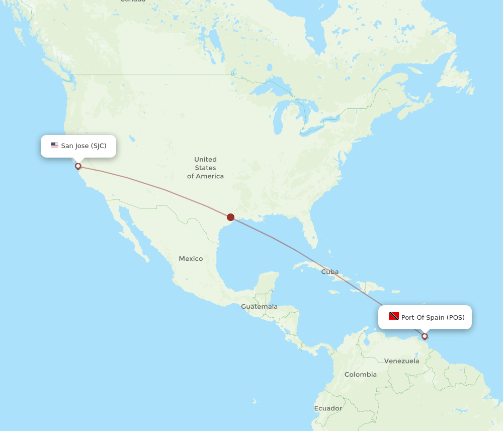 POS to SJC flights and routes map