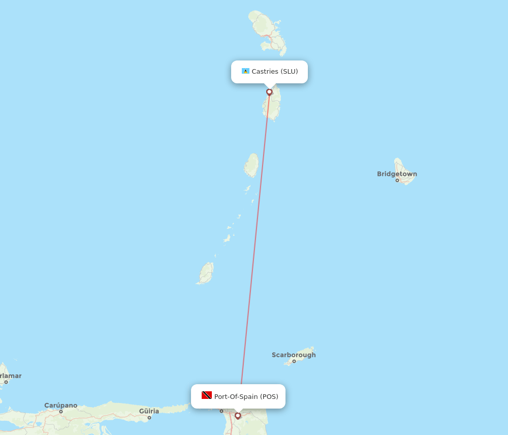 POS to SLU flights and routes map