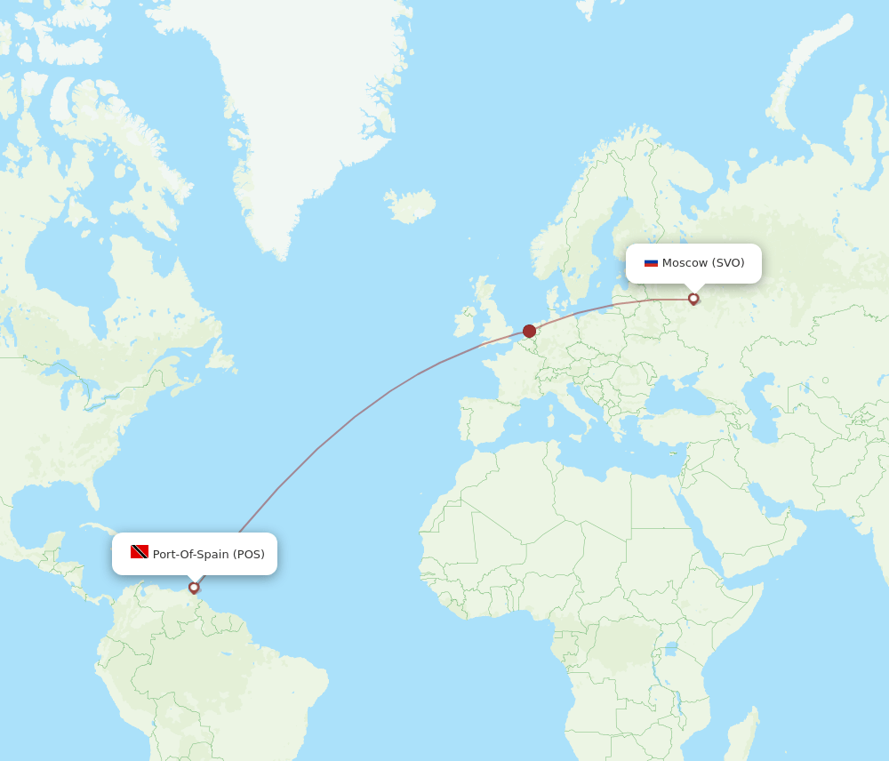 Moscow - Port Of Spain route map and flight paths