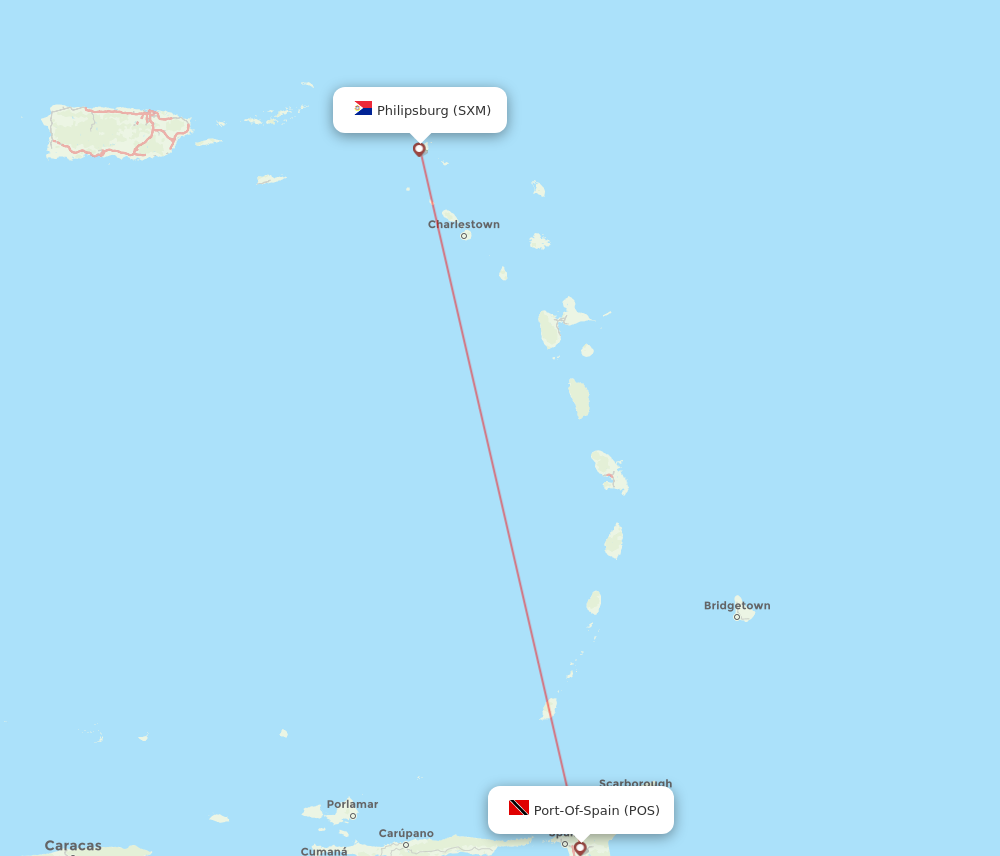 POS to SXM flights and routes map