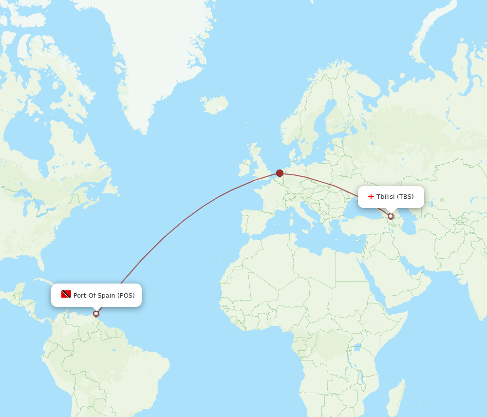 Tbilisi - Port Of Spain route map and flight paths