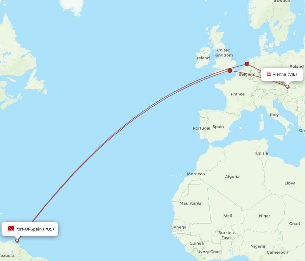 VIE to POS flights and routes map