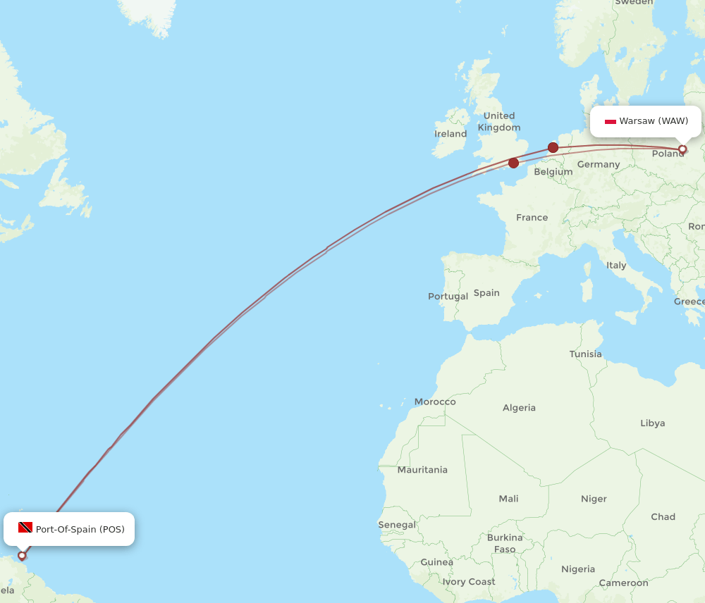 POS-WAW flight routes