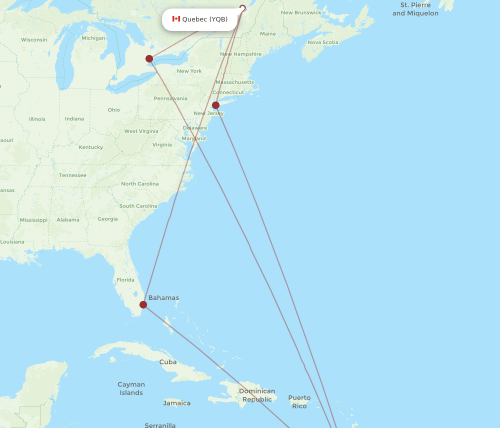 POS-YQB flight routes