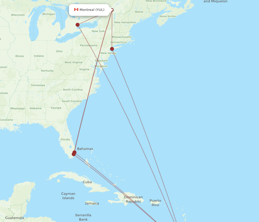 POS-YUL flight routes