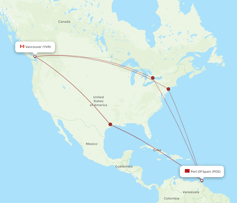 YVR to POS flights and routes map