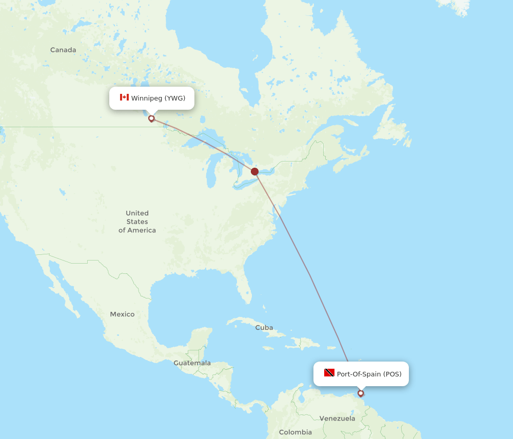 Winnipeg - Port Of Spain route map and flight paths