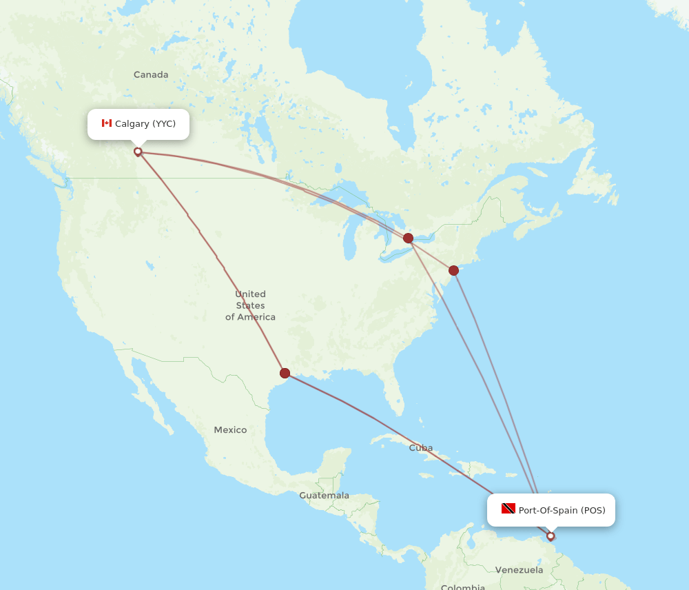 POS-YYC flight routes