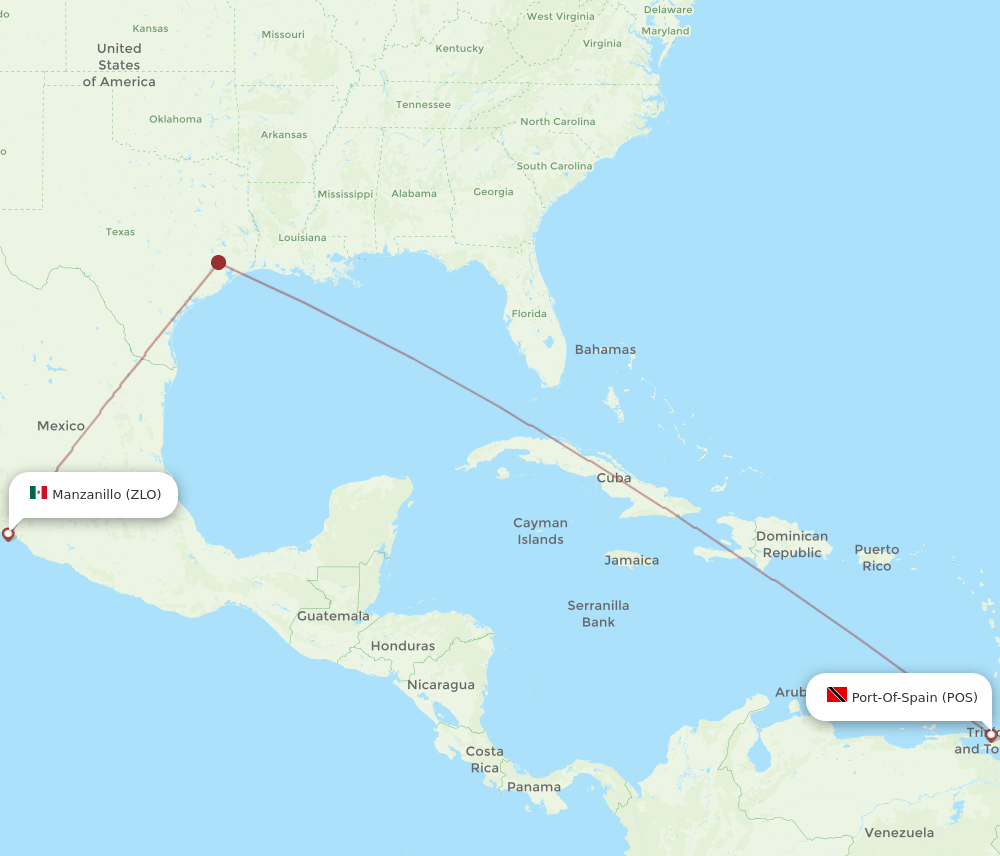 Manzanillo - Port Of Spain route map and flight paths
