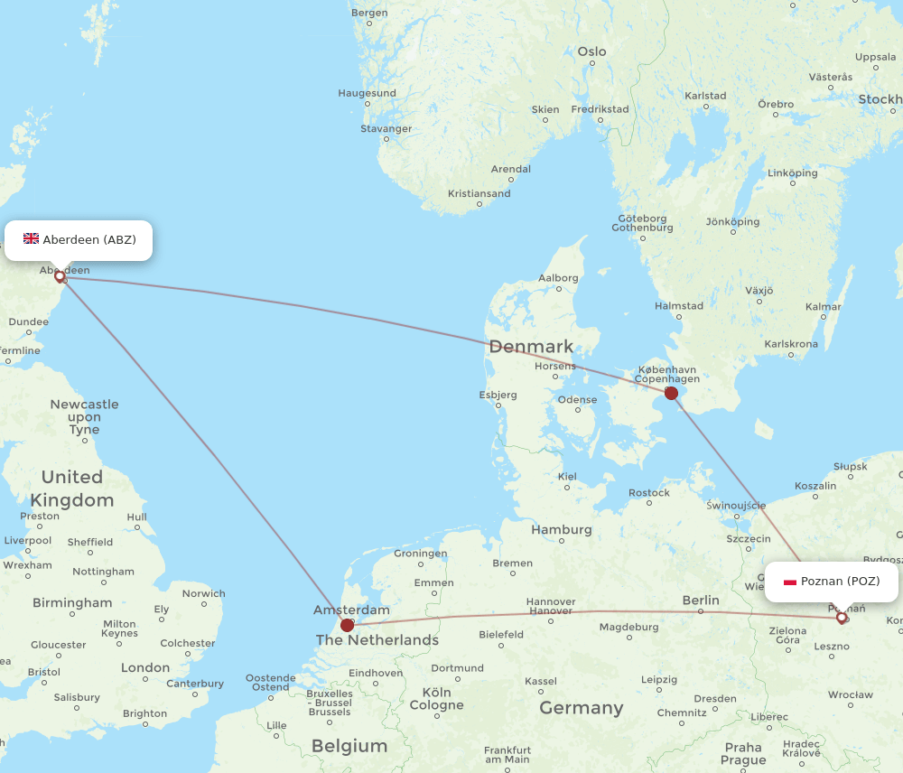 POZ to ABZ flights and routes map