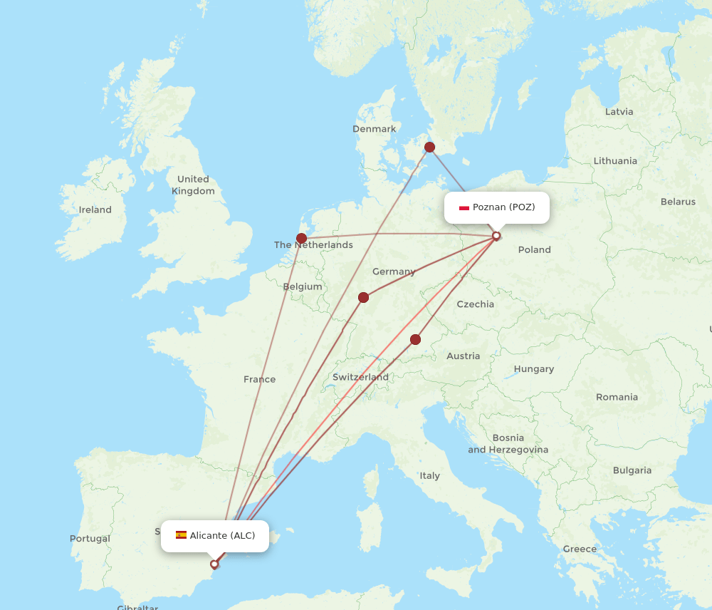 POZ-ALC flight routes