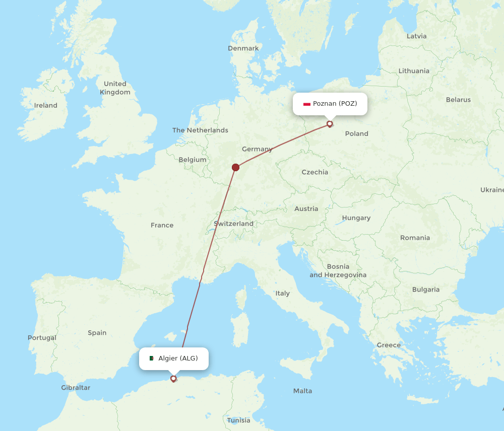 POZ to ALG flights and routes map