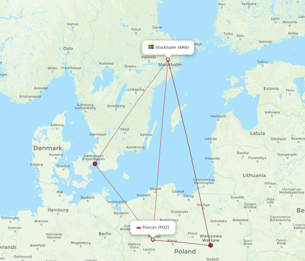 POZ to ARN flights and routes map